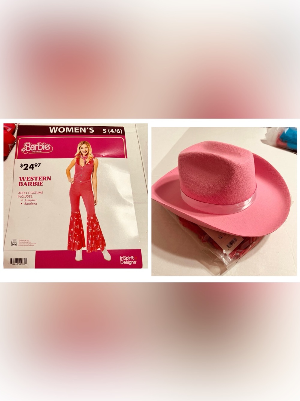 Barbie Red Sleeveless Western Star Flare Jumpsuit  Bandana Cowboy Hat included